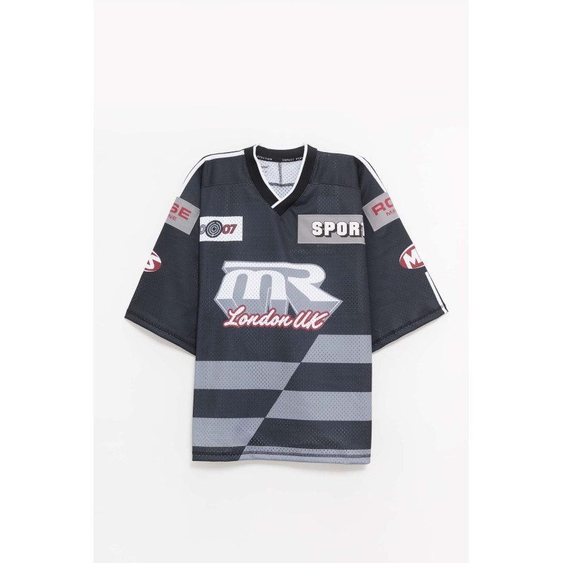 MARTINE ROSE BLACK GREY OVERSIZED HOCKEY T SHIRT